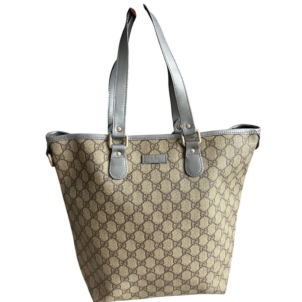 GUCCI GG Supreme Tote Bag PVC Beige Authentic